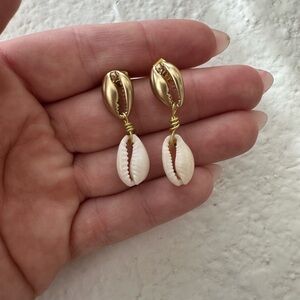 Gold and White Shell Drop Earrings